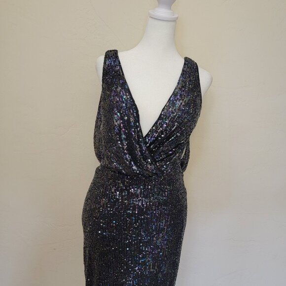 Jovani Cocktail Dress Plunging V-Neck with Open back Sequins Knee-length NWT - Picture 3 of 6